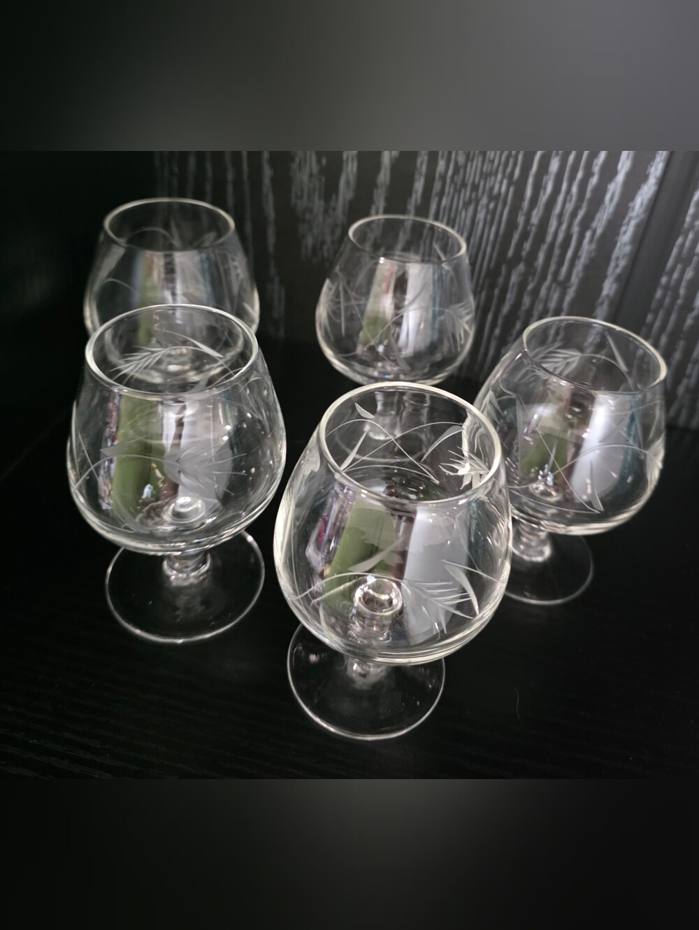 Vintage 1960s Japanese Etched Bamboo Brandy Snifters Glasses- Set of 5